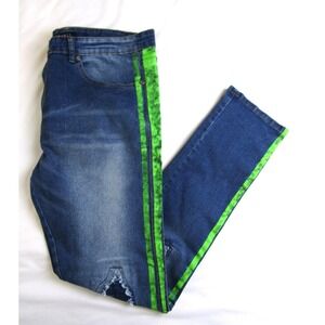 M Society Skinny Jeans Distressed Racing Stripe Stretch Size 40x32 Actual 39x32